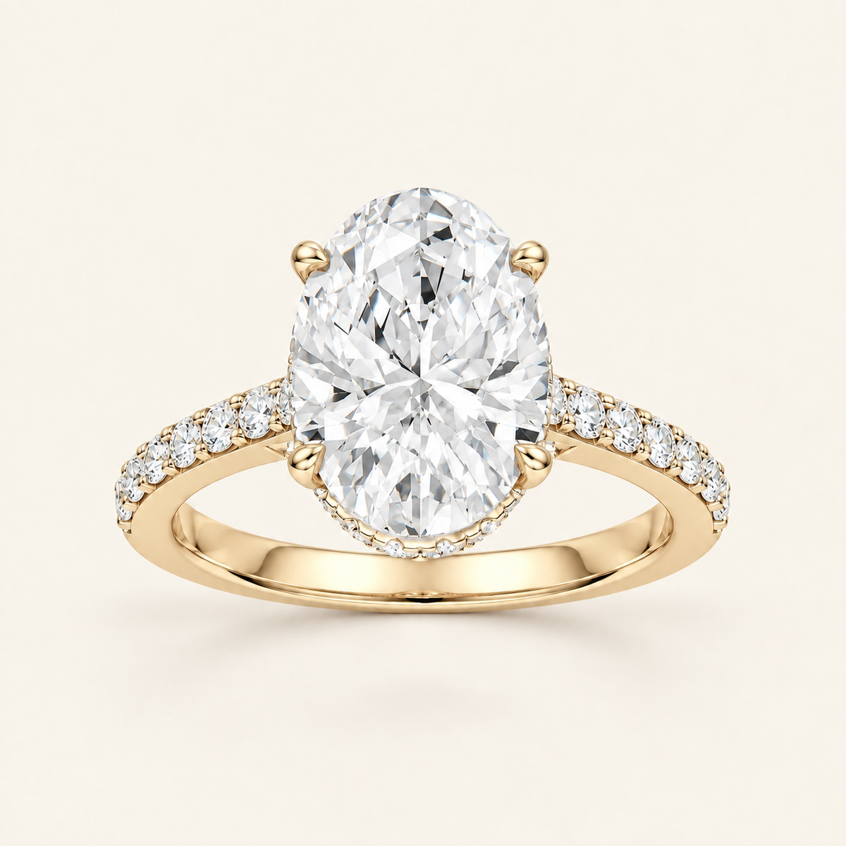 4.50CT Oval Cut Lab Grown Diamond Hidden Halo Side Stone Ring