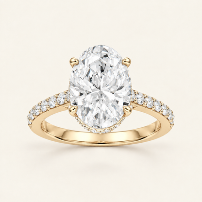 4.50CT Oval Cut Lab Grown Diamond Hidden Halo Side Stone Ring