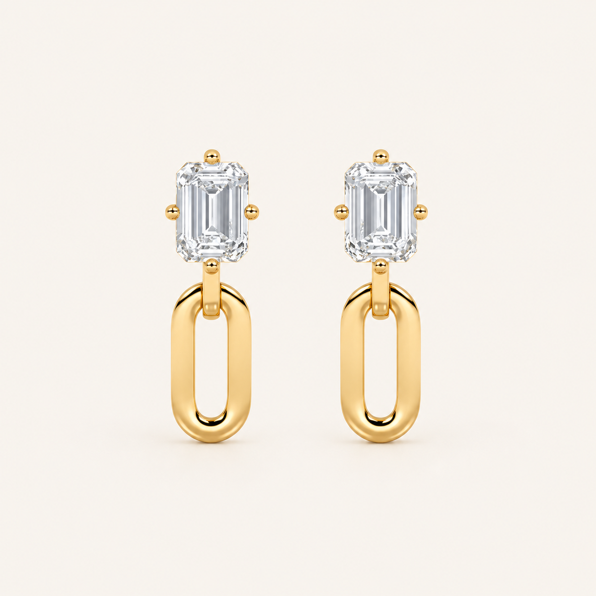 1CT Emerald Cut Lab Grown Diamond Paperclip Dangle Earrings
