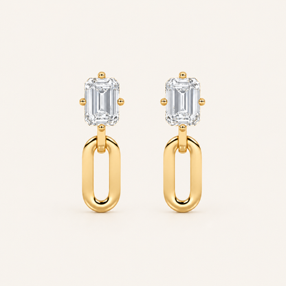 1CT Emerald Cut Lab Grown Diamond Paperclip Dangle Earrings