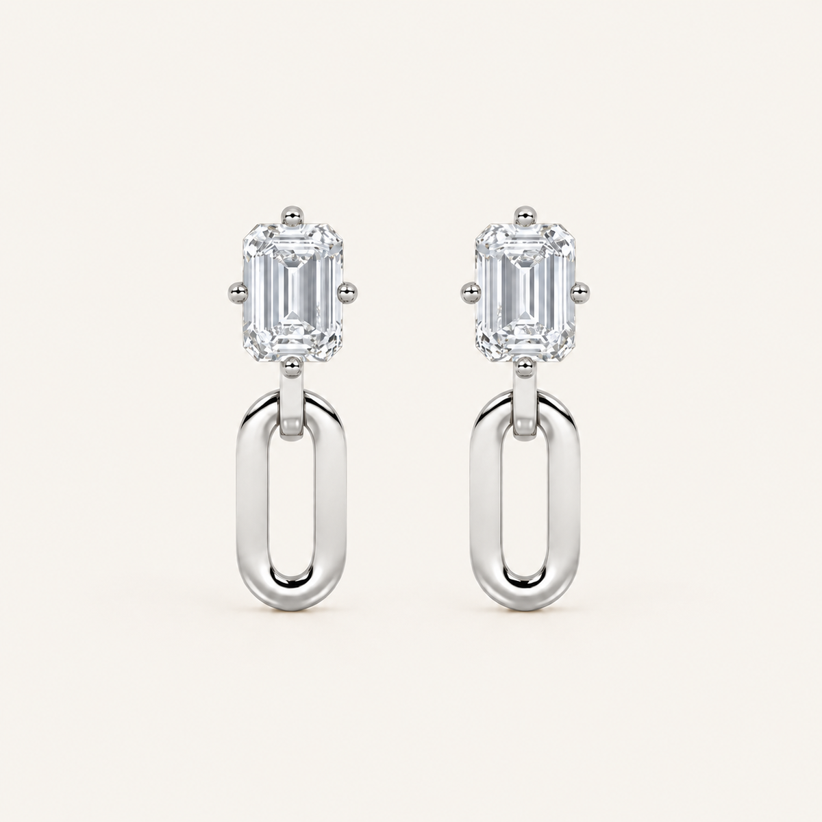 1CT Emerald Cut Lab Grown Diamond Paperclip Dangle Earrings