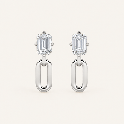 1CT Emerald Cut Lab Grown Diamond Paperclip Dangle Earrings