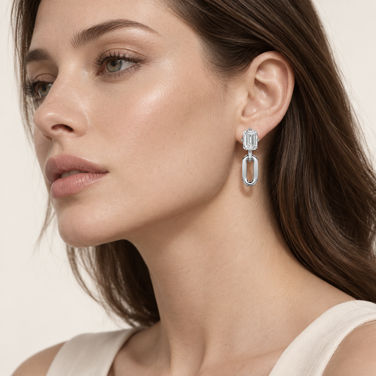 1CT Emerald Cut Lab Grown Diamond Paperclip Dangle Earrings