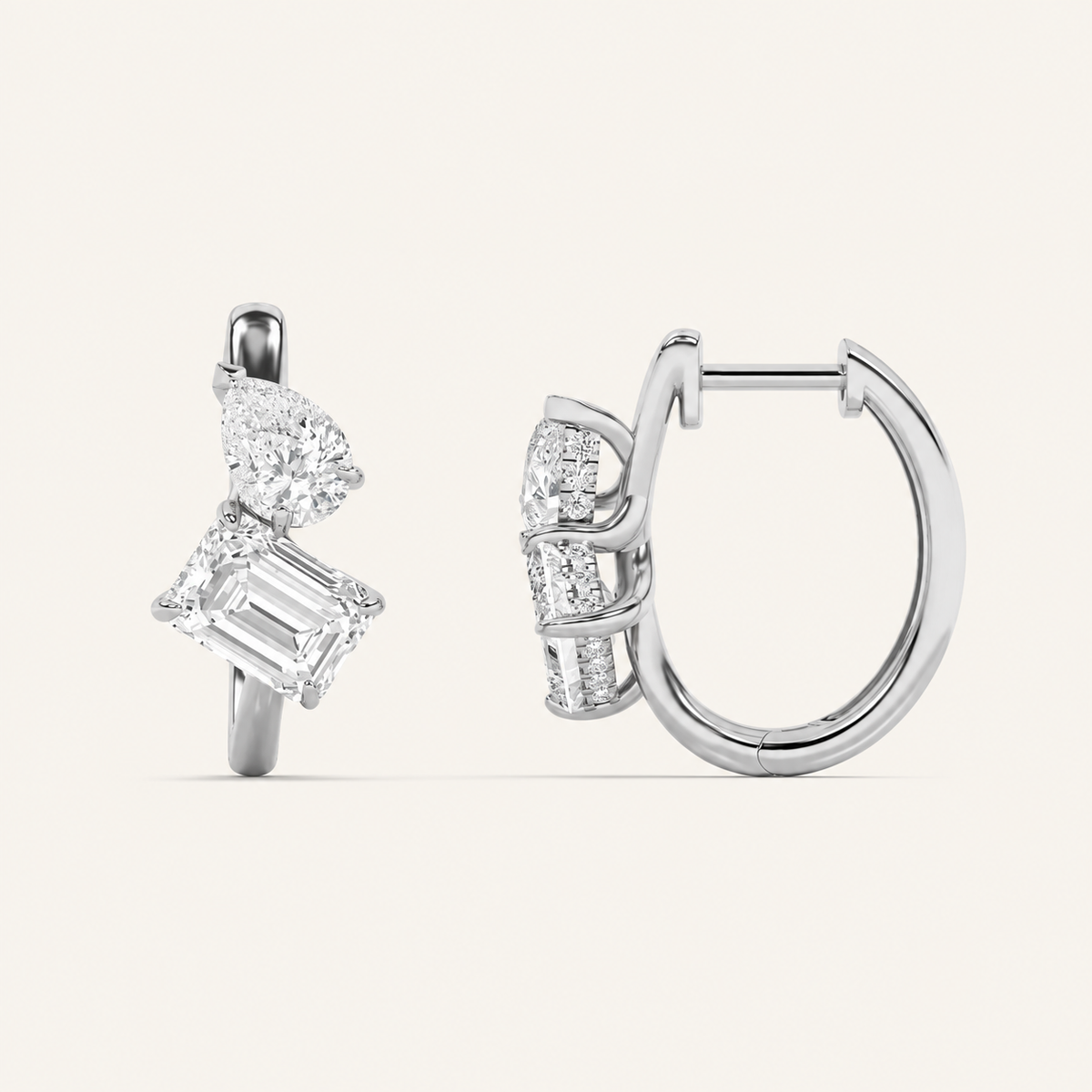 3CT Emerald Cut Lab Grown Diamond Toi Et Moi Huggie Earrings