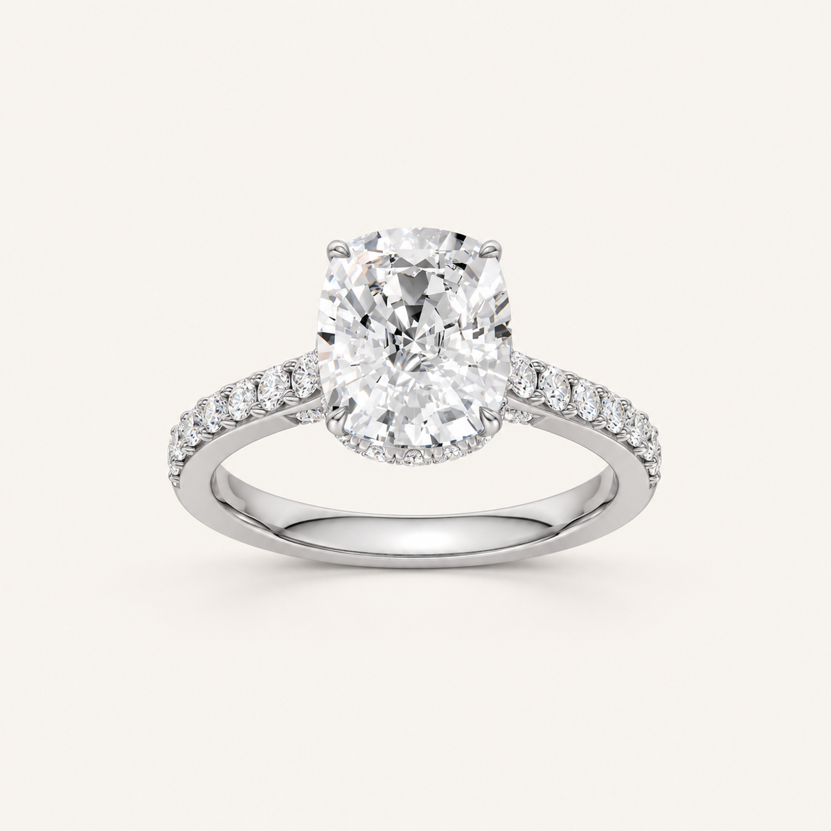 3.50CT Cushion Cut Lab Grown Diamond Hidden Halo Side Stone Ring