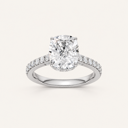 3.50CT Cushion Cut Lab Grown Diamond Hidden Halo Side Stone Ring