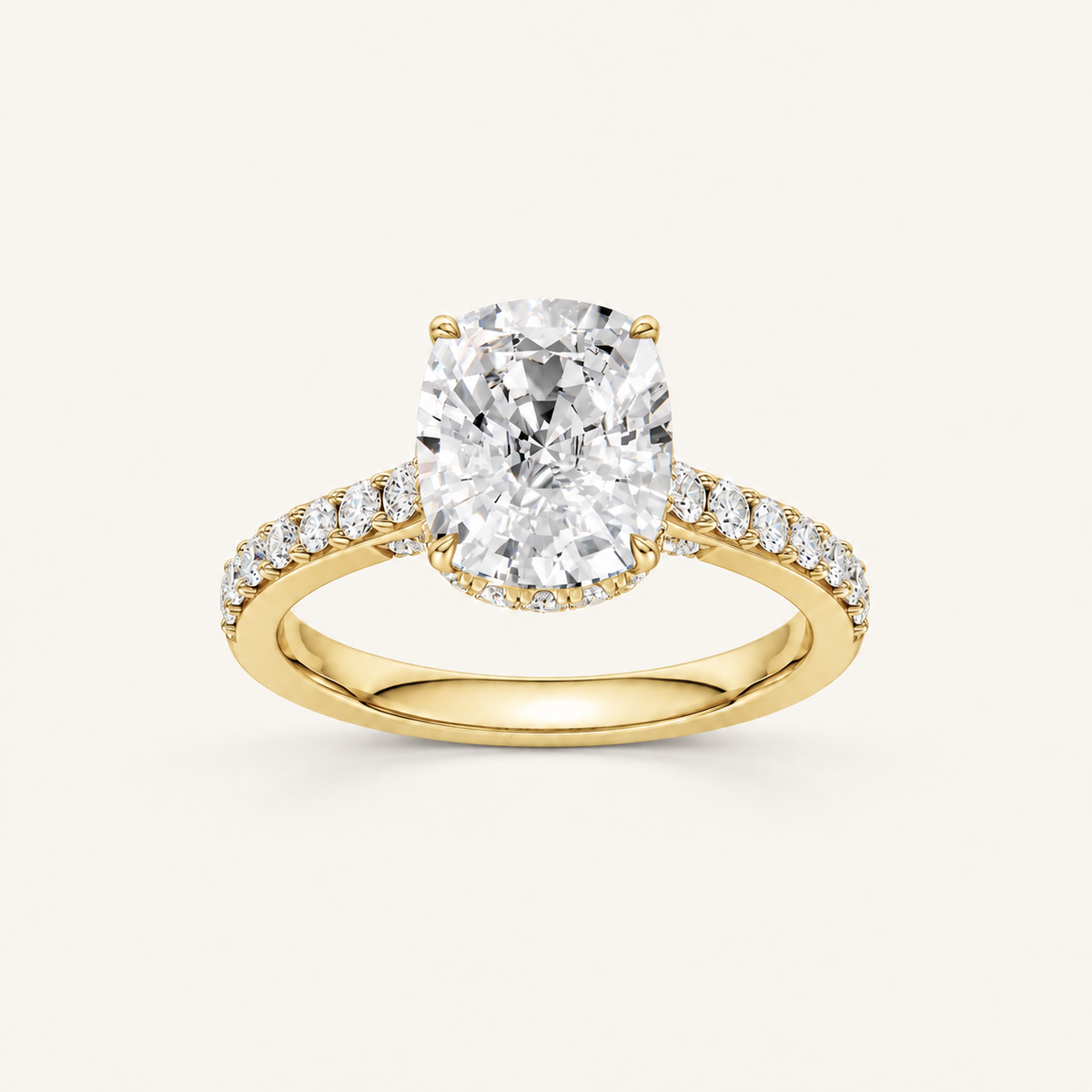 3.50CT Cushion Cut Lab Grown Diamond Hidden Halo Side Stone Ring