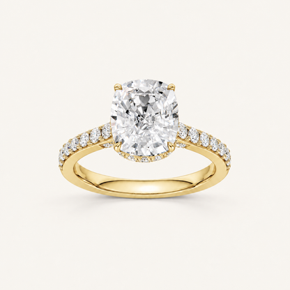 3.50CT Cushion Cut Lab Grown Diamond Hidden Halo Side Stone Ring