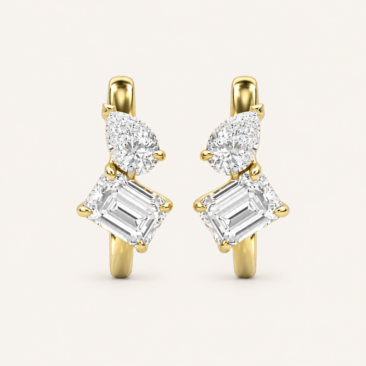 3CT Emerald Cut Lab Grown Diamond Toi Et Moi Huggie Earrings