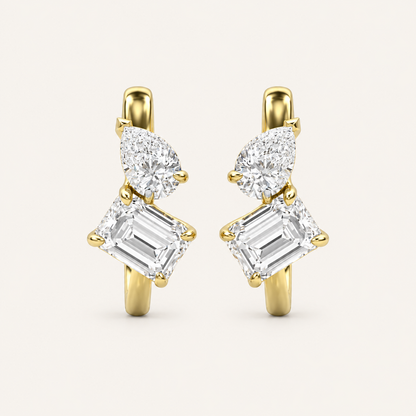 3CT Emerald Cut Lab Grown Diamond Toi Et Moi Huggie Earrings