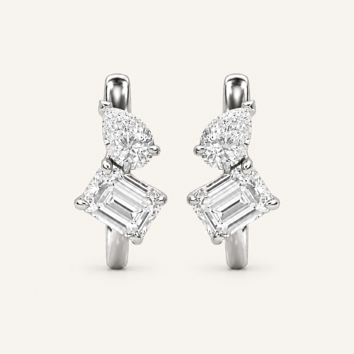3CT Emerald Cut Lab Grown Diamond Toi Et Moi Huggie Earrings