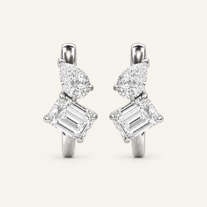 3CT Emerald Cut Lab Grown Diamond Toi Et Moi Huggie Earrings