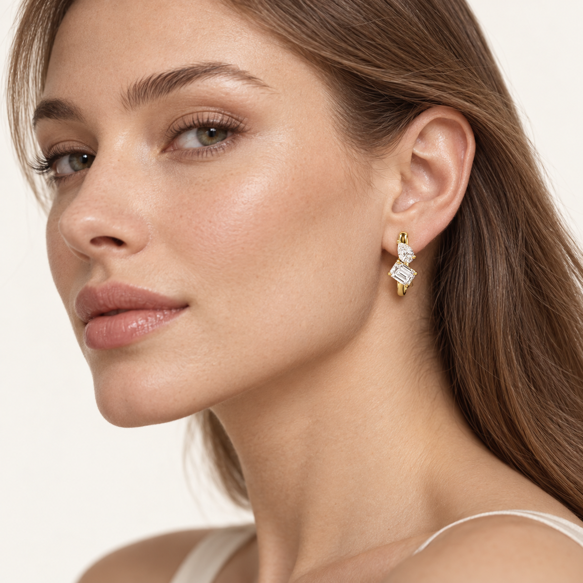 3CT Emerald Cut Lab Grown Diamond Toi Et Moi Huggie Earrings