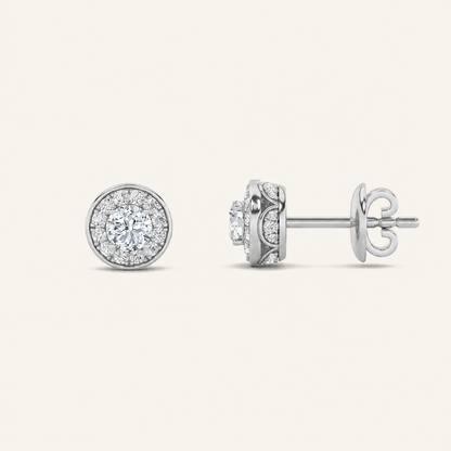2CT Round Cut Lab Grown Diamond Halo Stud Earrings