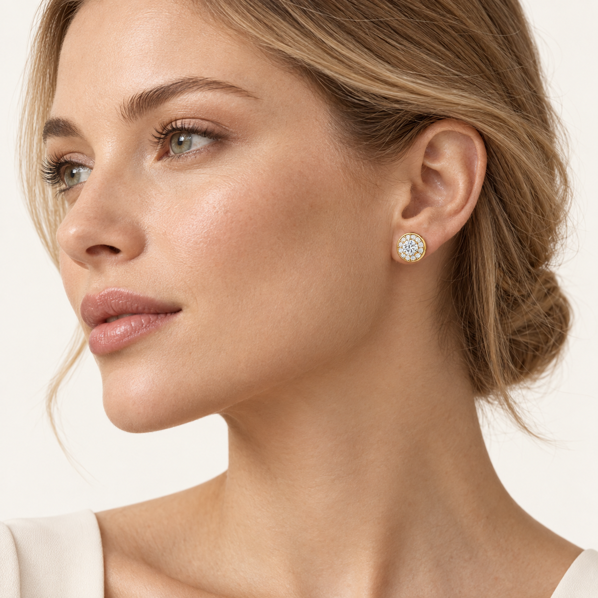 2CT Round Cut Lab Grown Diamond Halo Stud Earrings