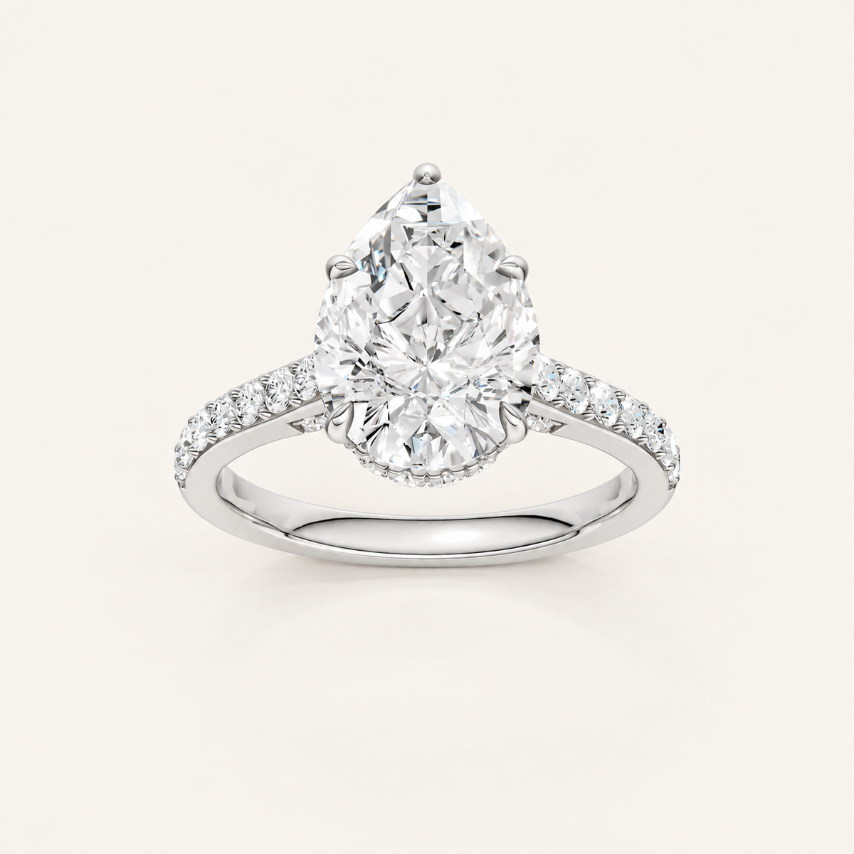 3.50CT Pear Cut Lab Grown Diamond Hidden Halo Side Stone Ring
