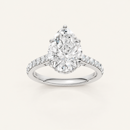 3.50CT Pear Cut Lab Grown Diamond Hidden Halo Side Stone Ring