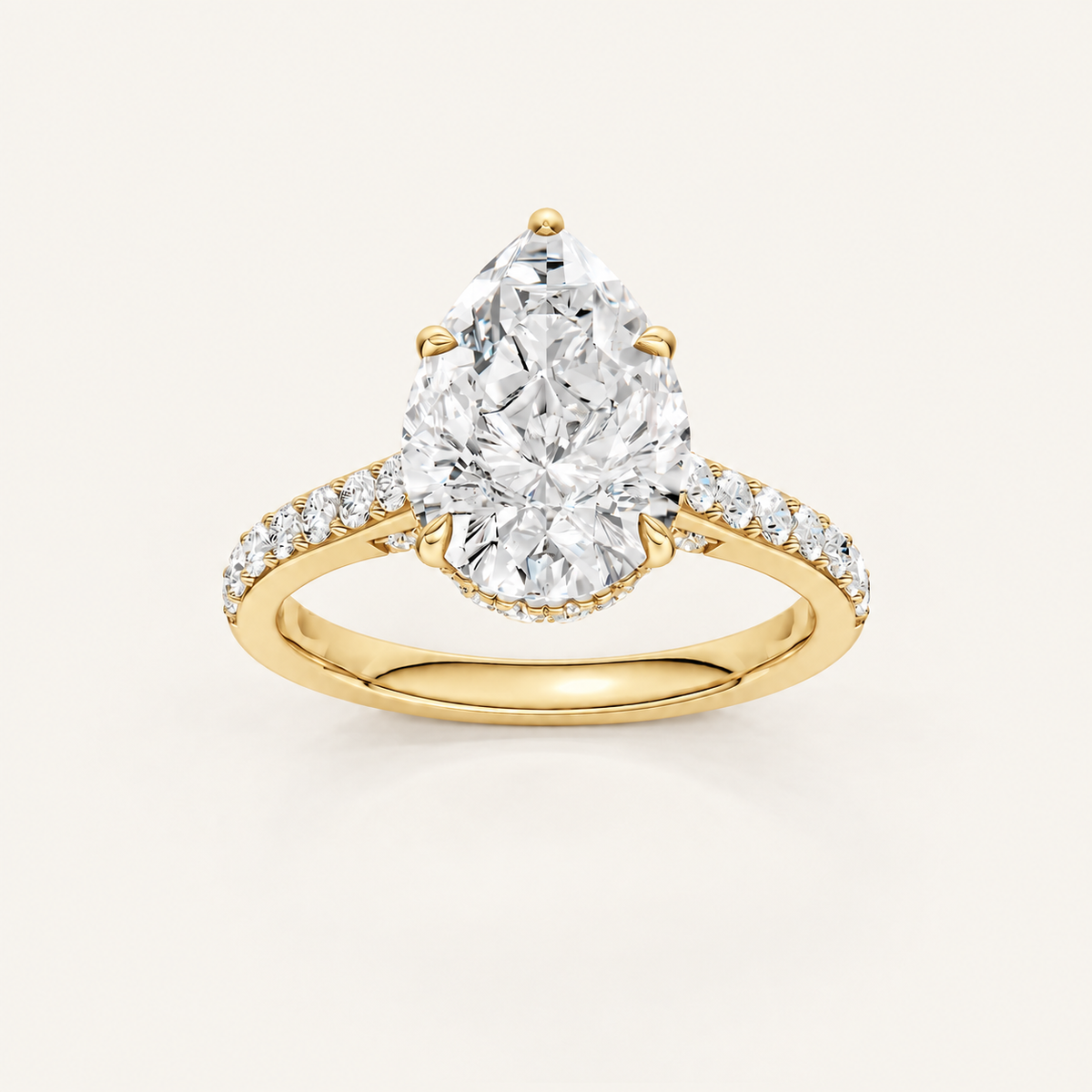 3.50CT Pear Cut Lab Grown Diamond Hidden Halo Side Stone Ring