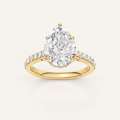 3.50CT Pear Cut Lab Grown Diamond Hidden Halo Side Stone Ring