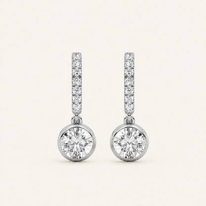 2CT Round Cut Lab Grown Diamond Dangle Earrings