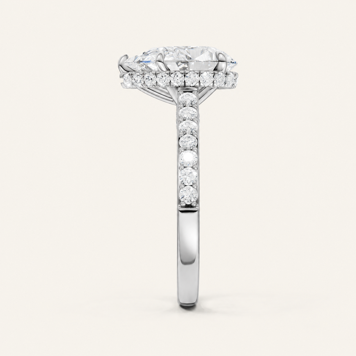 3.50CT Pear Cut Lab Grown Diamond Hidden Halo Side Stone Ring