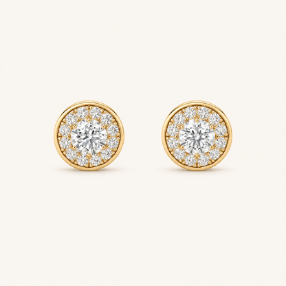 1CT Round Cut Lab Grown Diamond Halo Stud Earrings