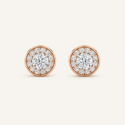 1CT Round Cut Lab Grown Diamond Halo Stud Earrings
