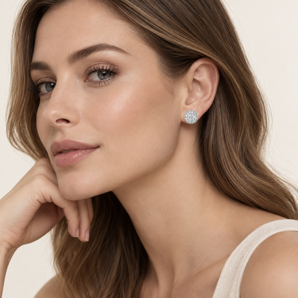 1CT Round Cut Lab Grown Diamond Halo Stud Earrings