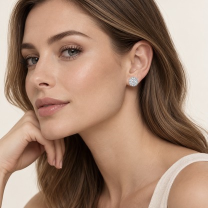 1CT Round Cut Lab Grown Diamond Halo Stud Earrings
