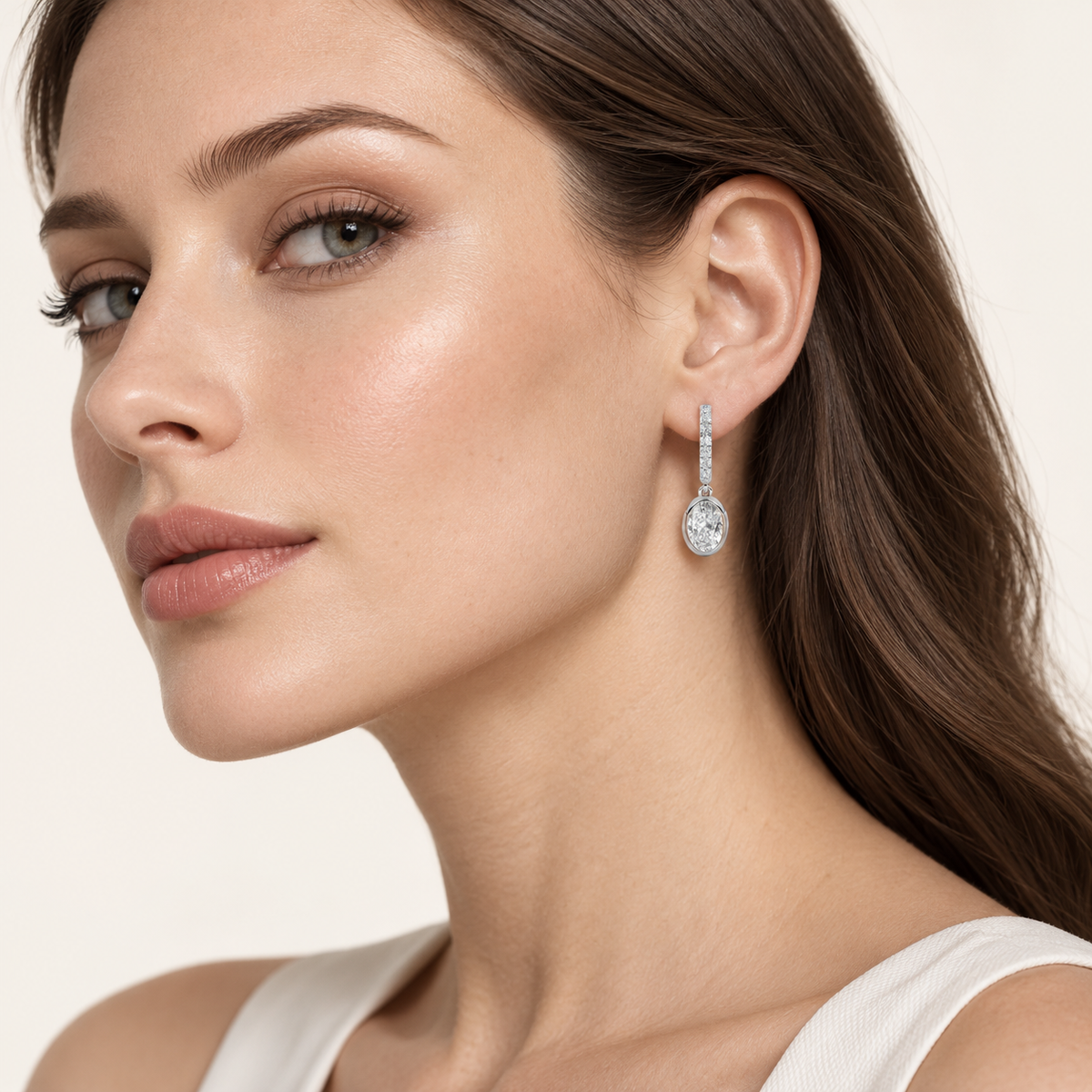 2CT Oval Cut Lab Grown Diamond Dangle Earrings