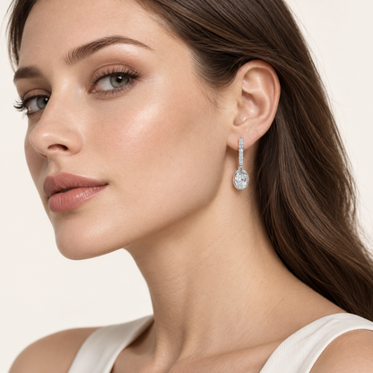 2CT Oval Cut Lab Grown Diamond Dangle Earrings