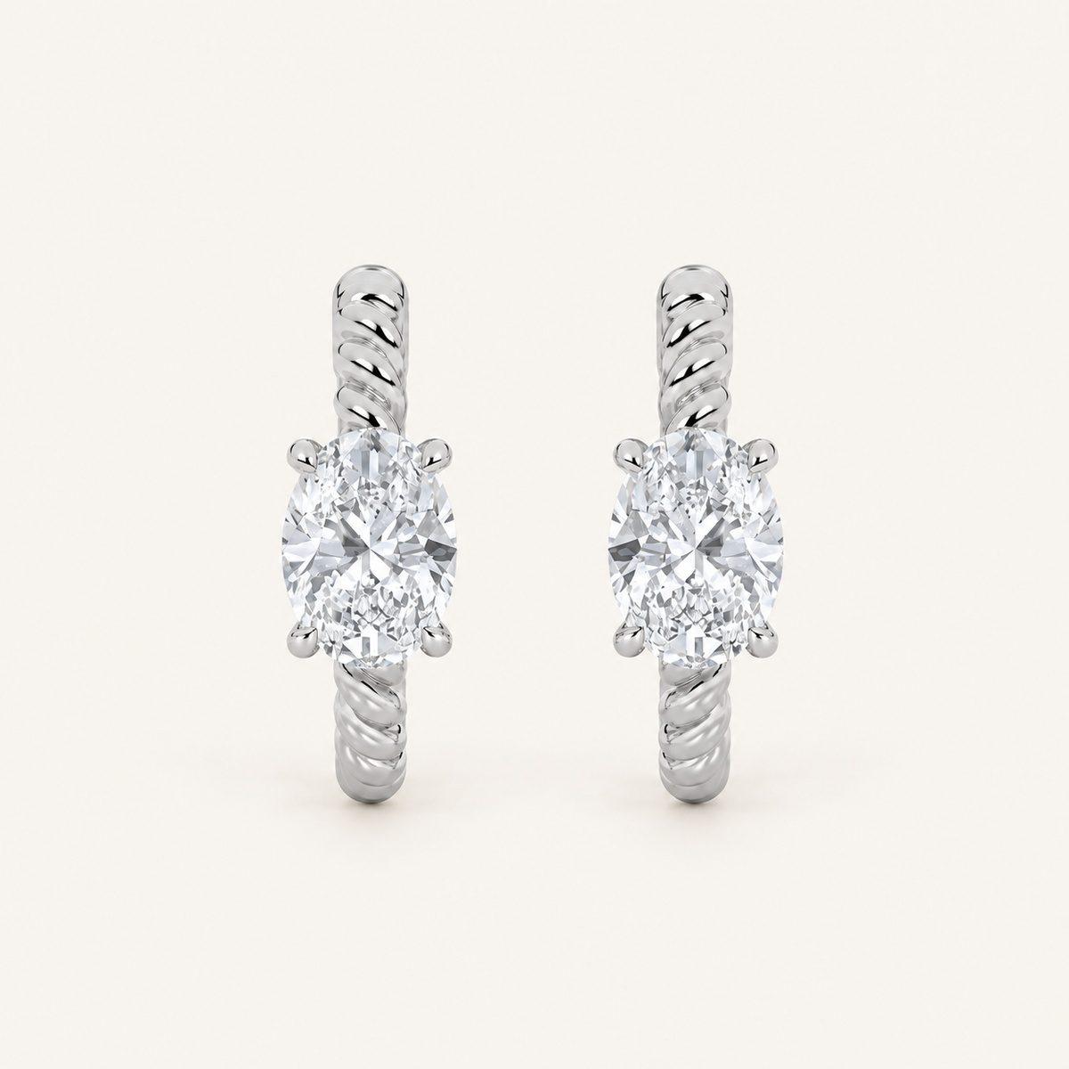 1CT Oval Cut Lab Grown Diamond Hoop Earrings