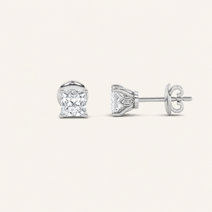 1CT Princess Cut Lab Grown Diamond Tulip Head Stud Earrings