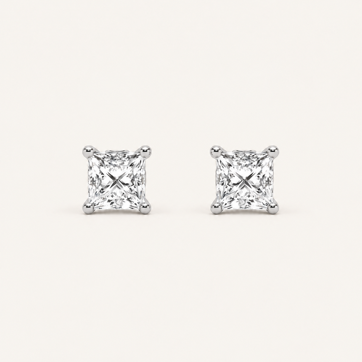 1CT Princess Cut Lab Grown Diamond Tulip Head Stud Earrings