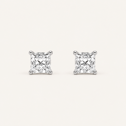 1CT Princess Cut Lab Grown Diamond Tulip Head Stud Earrings