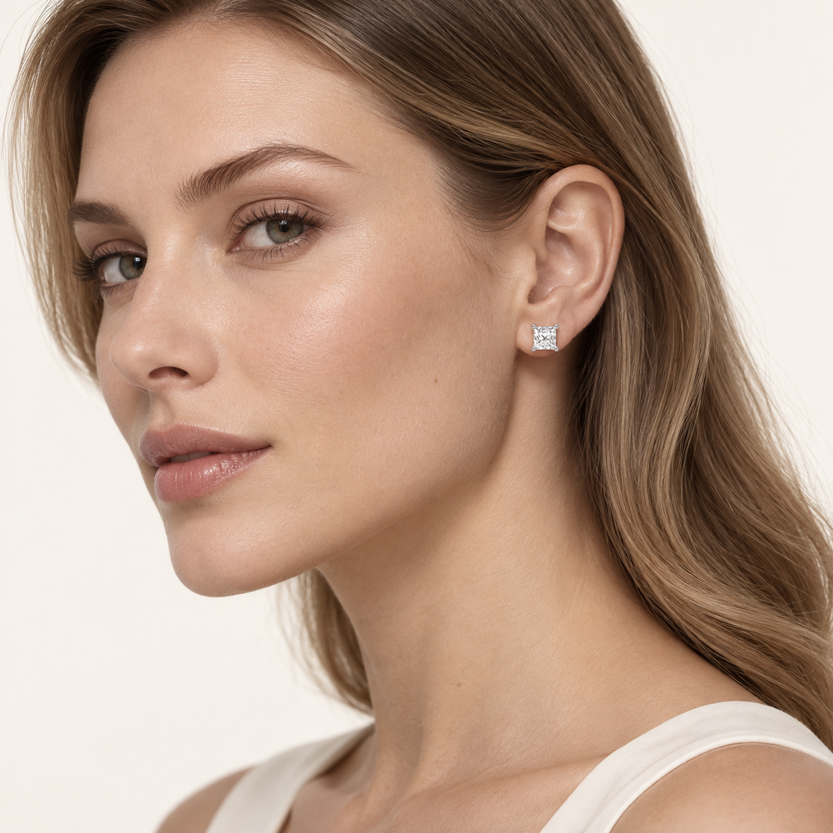 1CT Princess Cut Lab Grown Diamond Tulip Head Stud Earrings