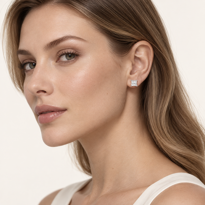 1CT Princess Cut Lab Grown Diamond Tulip Head Stud Earrings