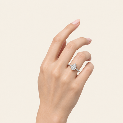 4.50CT Pear Cut Lab Grown Diamond Hidden Halo Side Stone Ring
