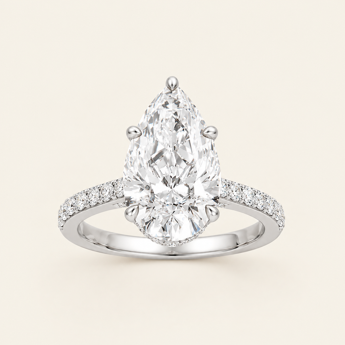 4.50CT Pear Cut Lab Grown Diamond Hidden Halo Side Stone Ring