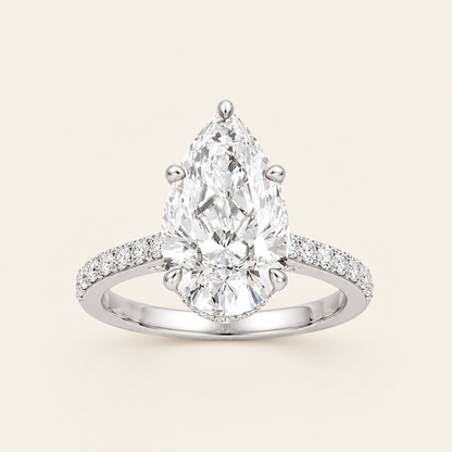 4.50CT Pear Cut Lab Grown Diamond Hidden Halo Side Stone Ring