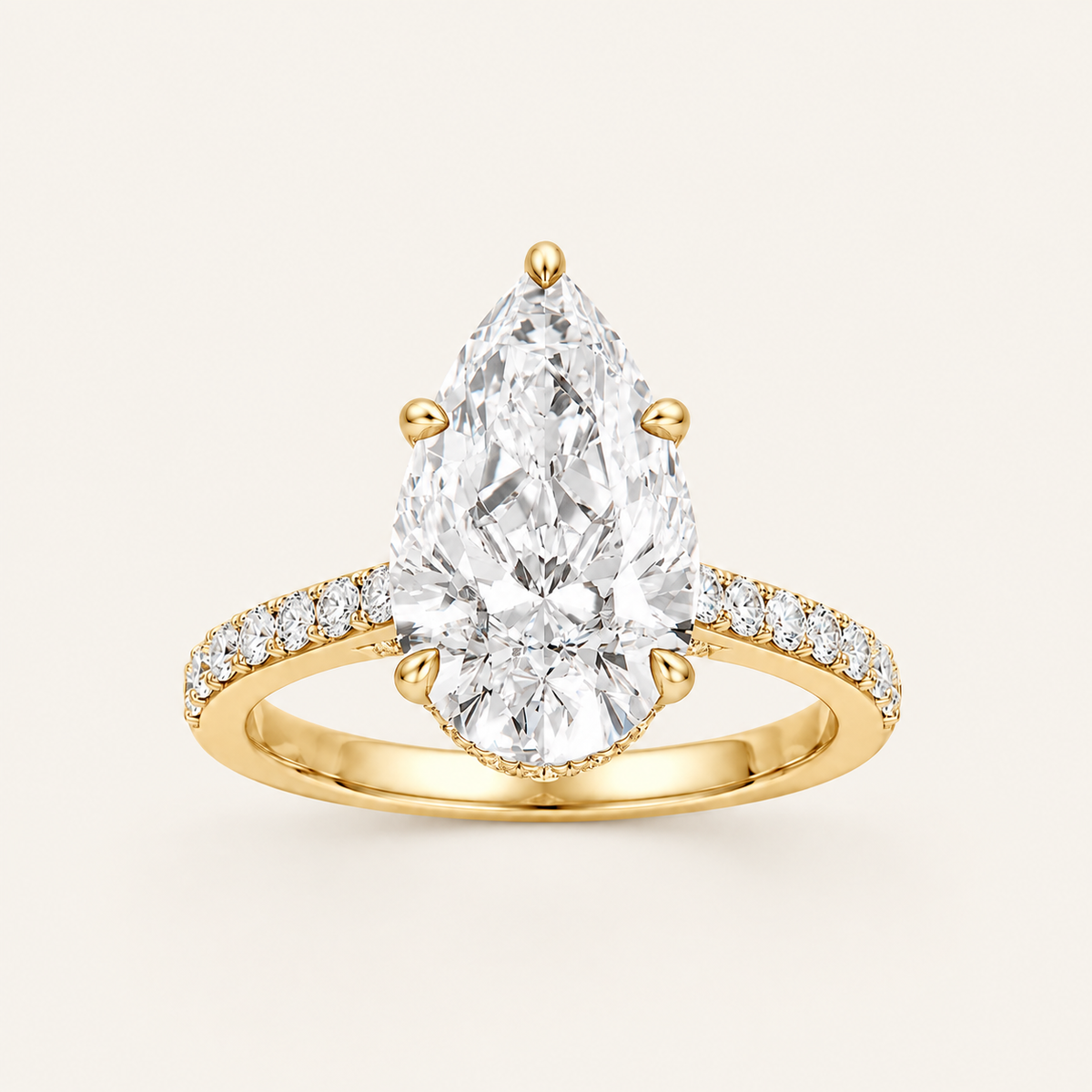 4.50CT Pear Cut Lab Grown Diamond Hidden Halo Side Stone Ring