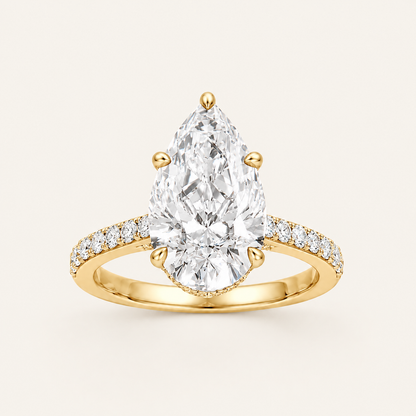 4.50CT Pear Cut Lab Grown Diamond Hidden Halo Side Stone Ring