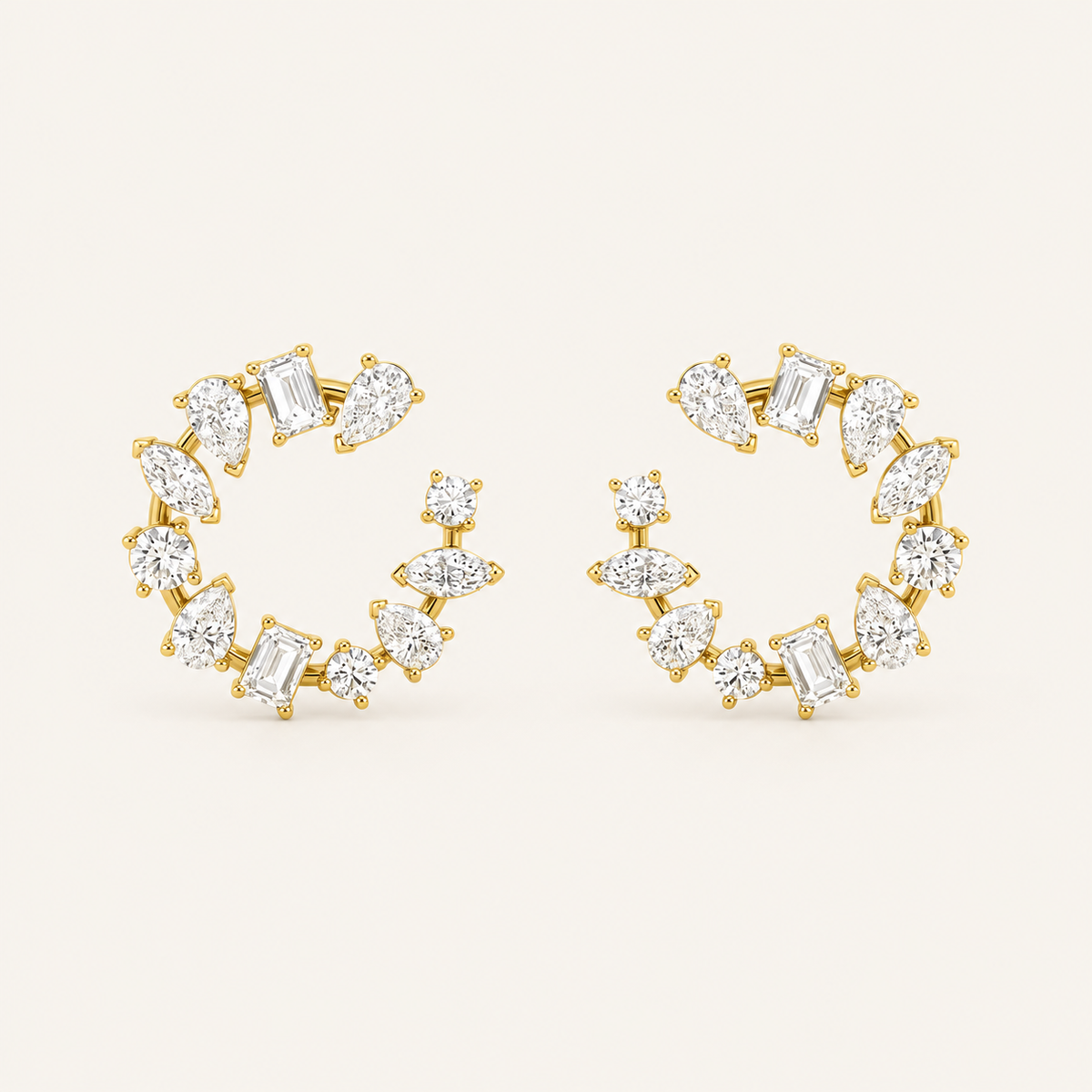 5CT Mixed Cut Lab Grown Diamond Fancy Circle Earrings