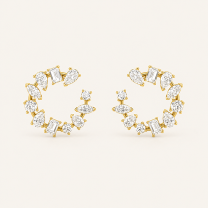 5CT Mixed Cut Lab Grown Diamond Fancy Circle Earrings
