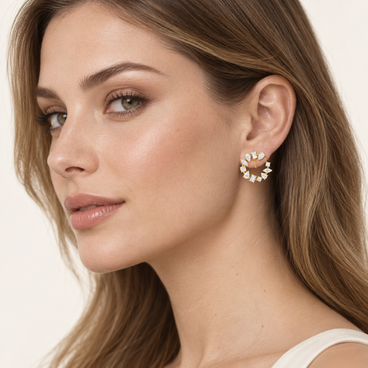 5CT Mixed Cut Lab Grown Diamond Fancy Circle Earrings