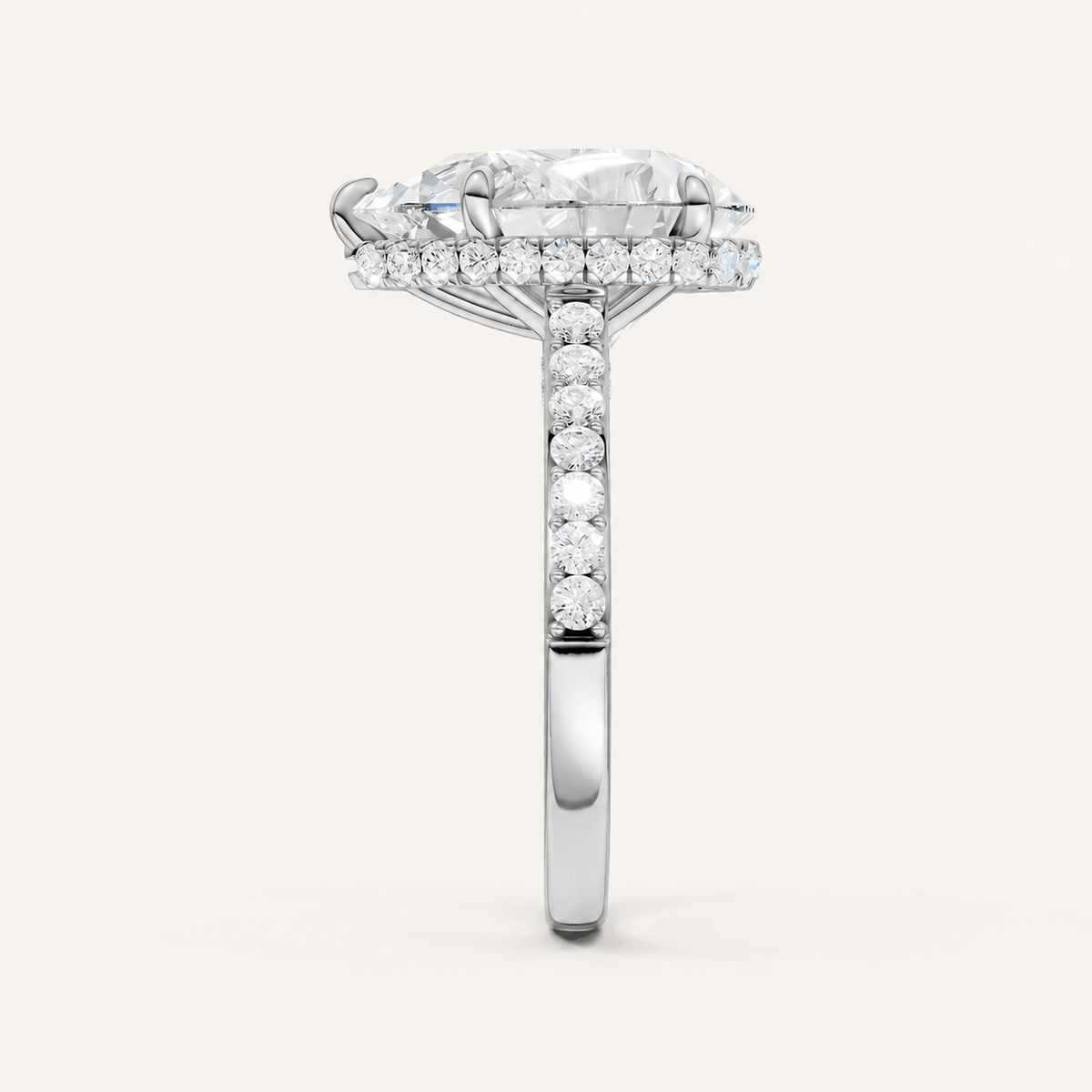 4.50CT Pear Cut Lab Grown Diamond Hidden Halo Side Stone Ring