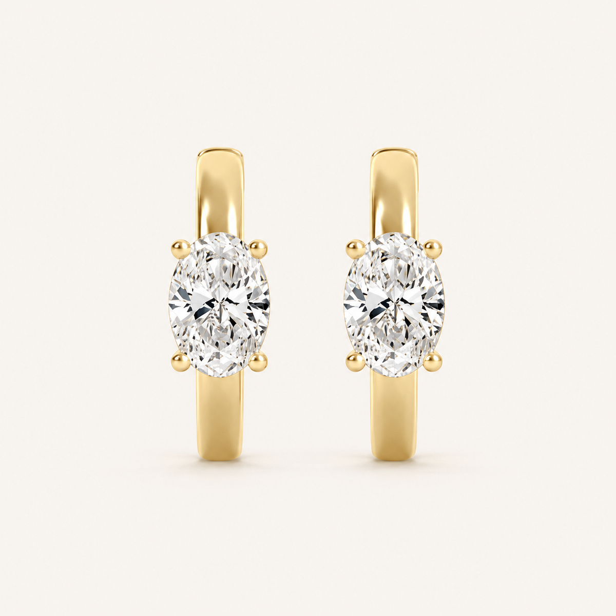 1.5CT Oval Cut Lab Grown Diamond Solitaire Huggie Earrings