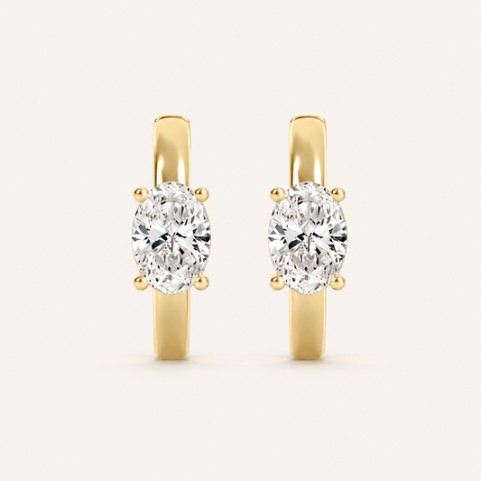 1.5CT Oval Cut Lab Grown Diamond Solitaire Huggie Earrings
