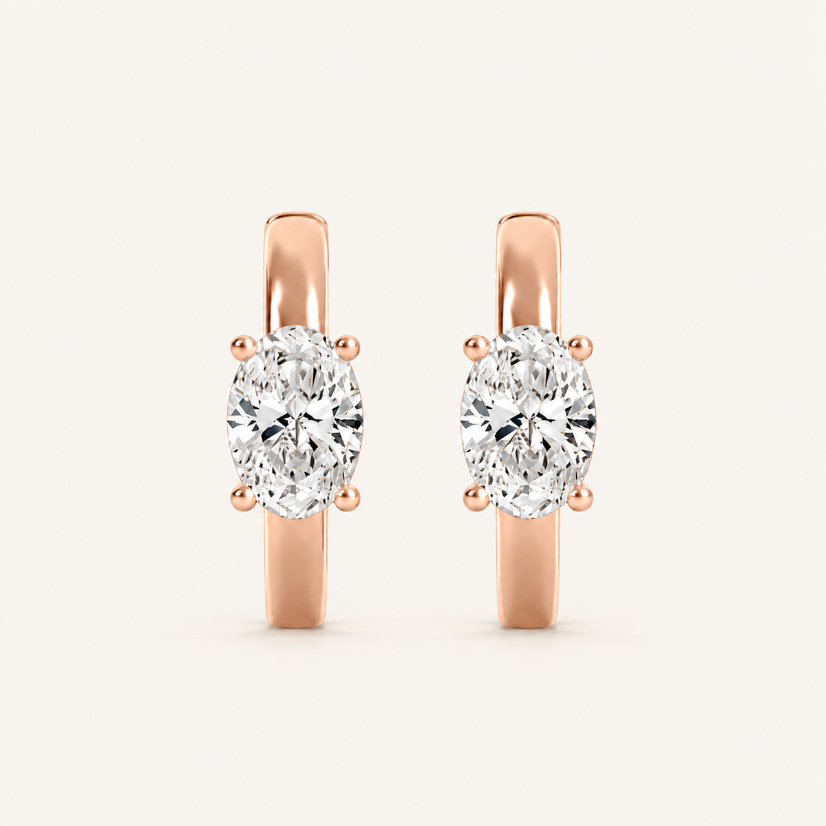 1.5CT Oval Cut Lab Grown Diamond Solitaire Huggie Earrings