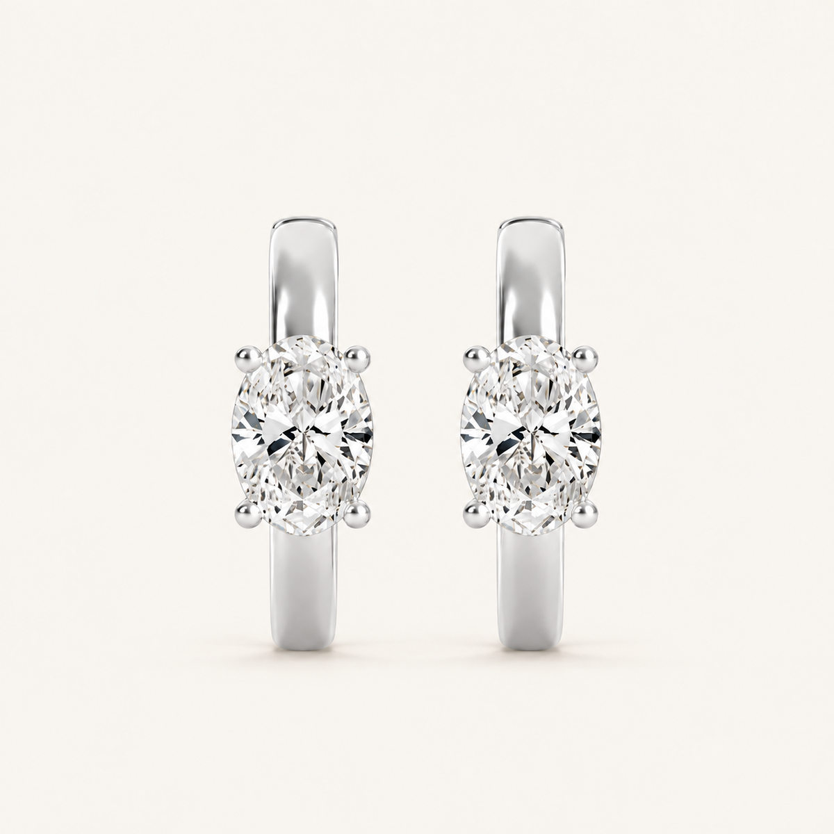 1.5CT Oval Cut Lab Grown Diamond Solitaire Huggie Earrings